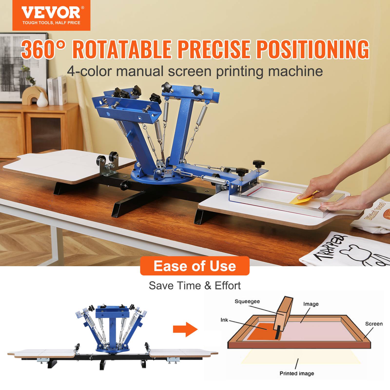 Vevor - VEVOR Machine sérigraphie 4 couleurs 2 stations, plateau 54x45 cm, rotative 360°. Pour T-shirts, bois. - Image 2