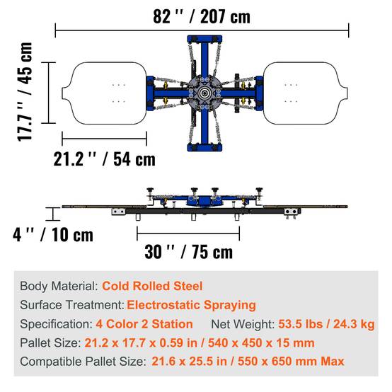 Vevor - VEVOR Machine sérigraphie 4 couleurs 2 stations, plateau 54x45 cm, rotative 360°. Pour T-shirts, bois. - Image 7