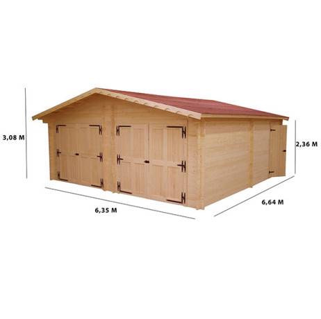 Garage dble en bois Vendôme 34.57 m² madriers de 60 mm - Image 3