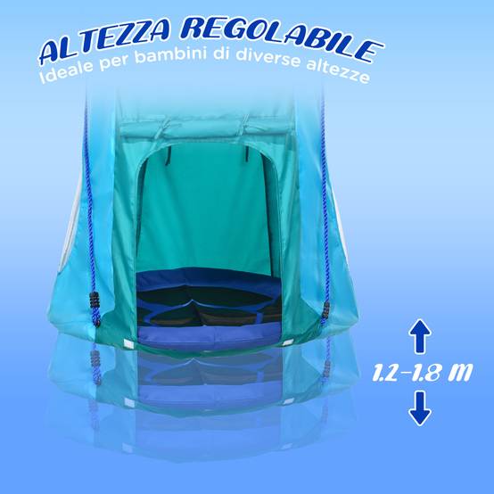 Balançoire jardin avec tente pour enfants 3-8 ans, Ø100 cm, cordes réglables, bleue, espace de jeu abrité et ludique - Image 6