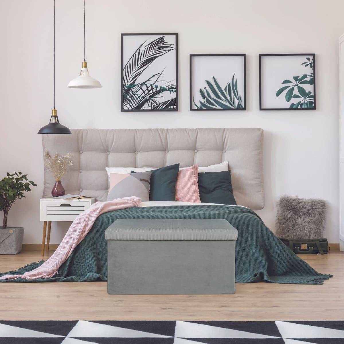 Banc Coffre Pliable en Velours Côtelé Gris - NEIRA - Image 2