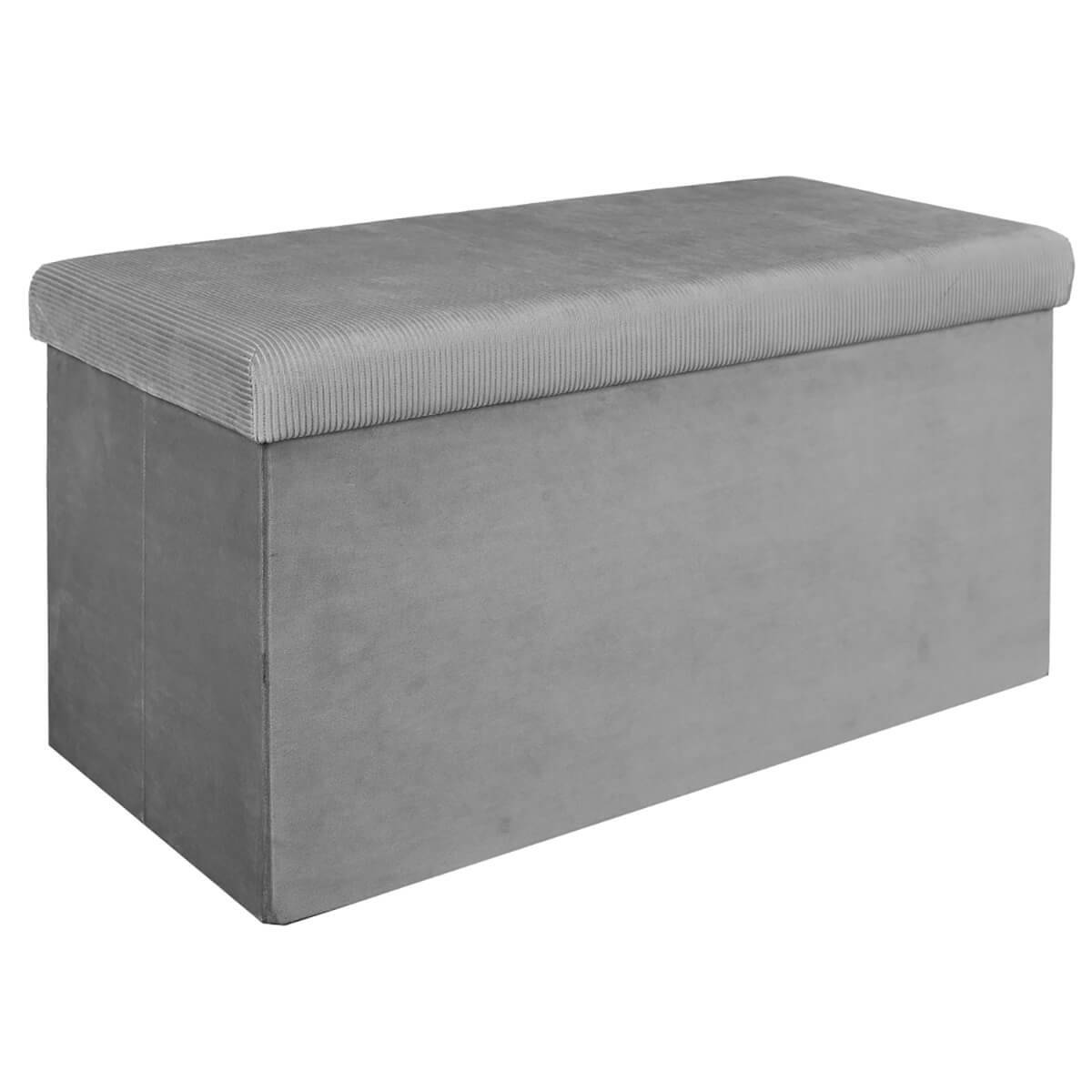 Banc Coffre Pliable en Velours Côtelé Gris - NEIRA - Image 1