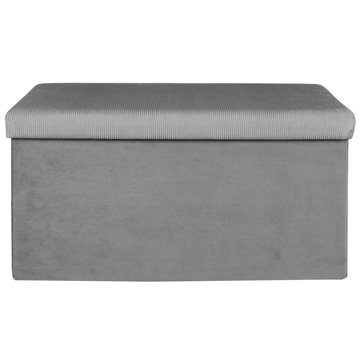 Banc Coffre Pliable en Velours Côtelé Gris - NEIRA - Image 5