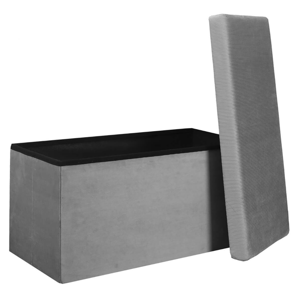 Banc Coffre Pliable en Velours Côtelé Gris - NEIRA - Image 3