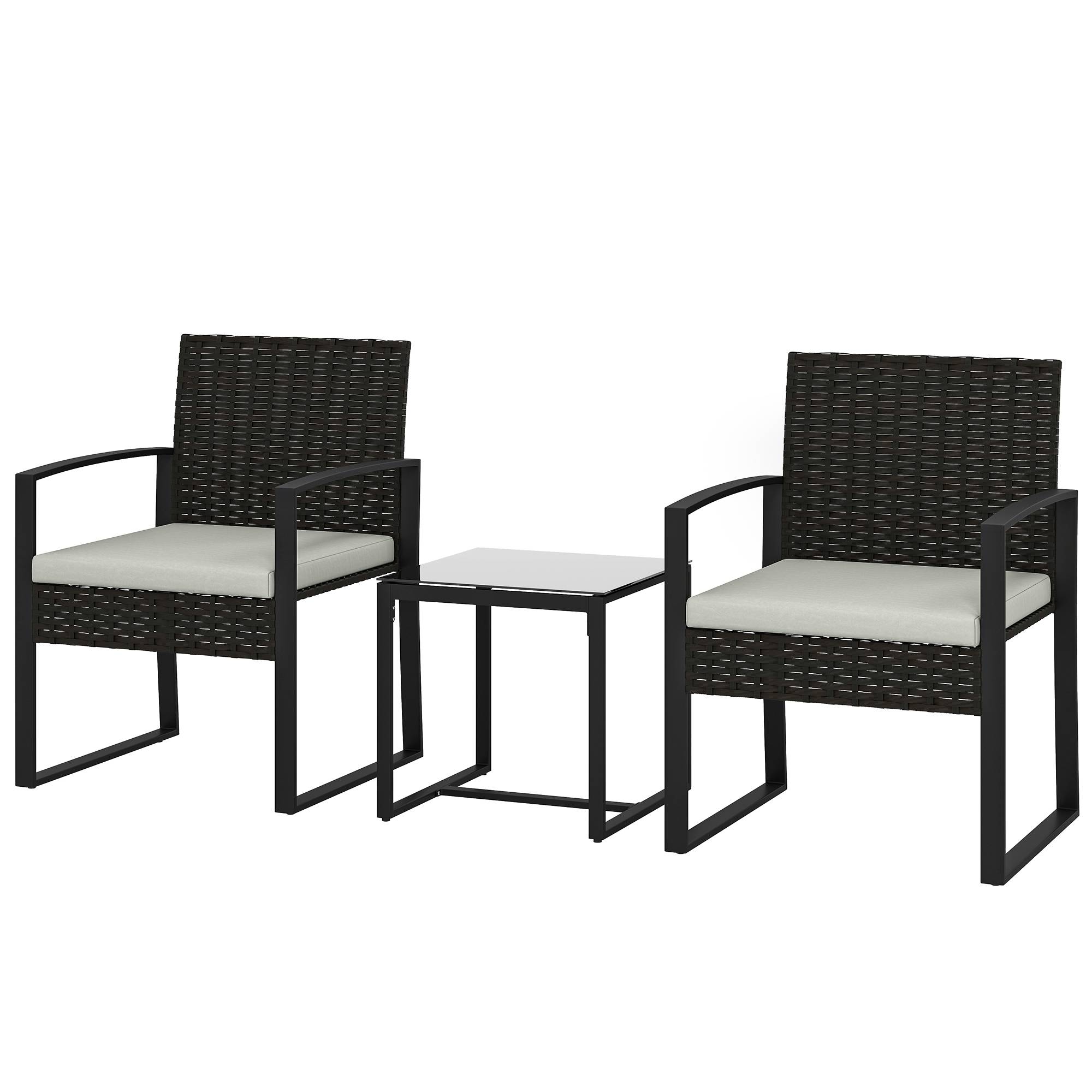 Sans Marque - Ensemble mobilier jardin rotin synthétique 2 chaises coussins amovibles table verre crème - Image 2