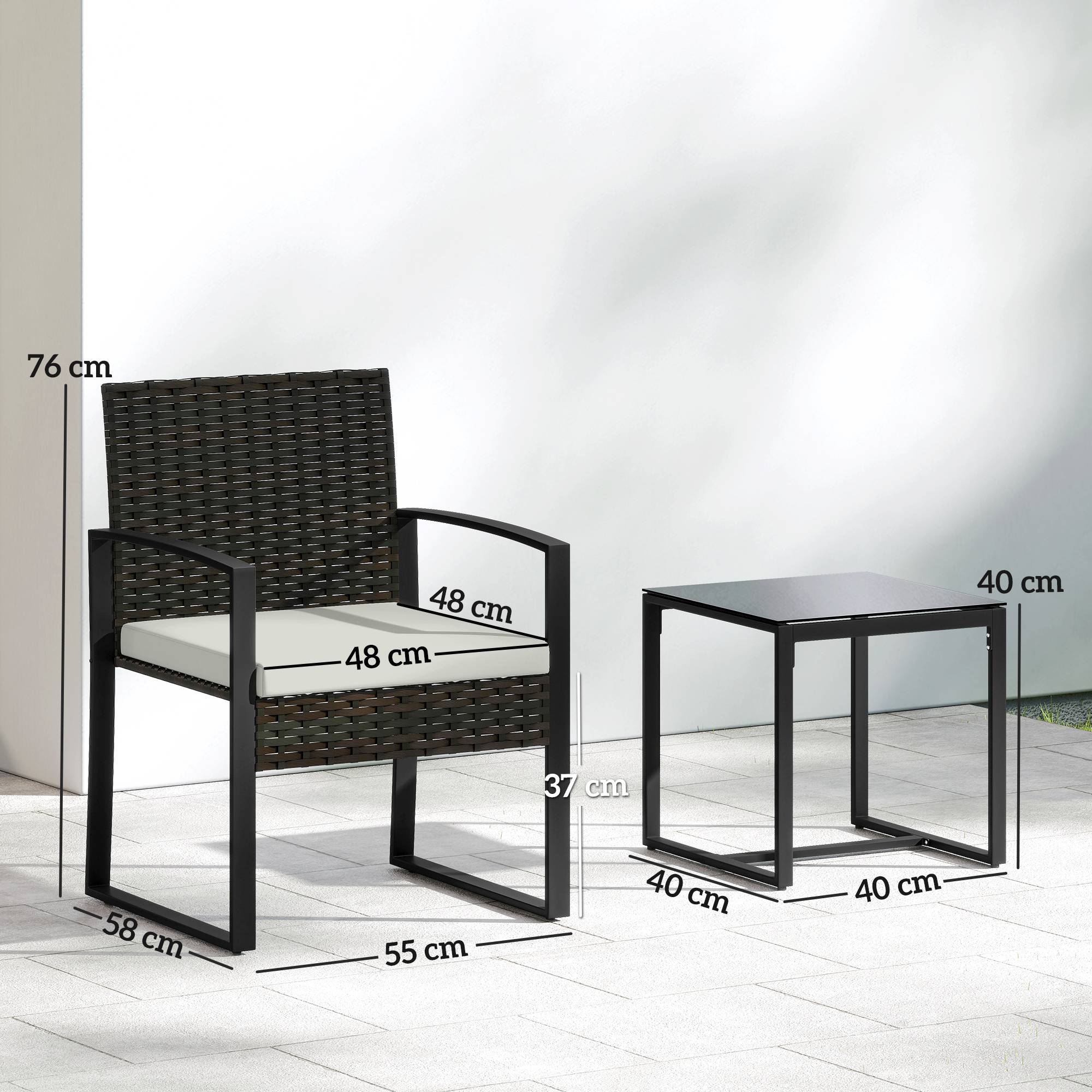 Sans Marque - Ensemble mobilier jardin rotin synthétique 2 chaises coussins amovibles table verre crème - Image 5