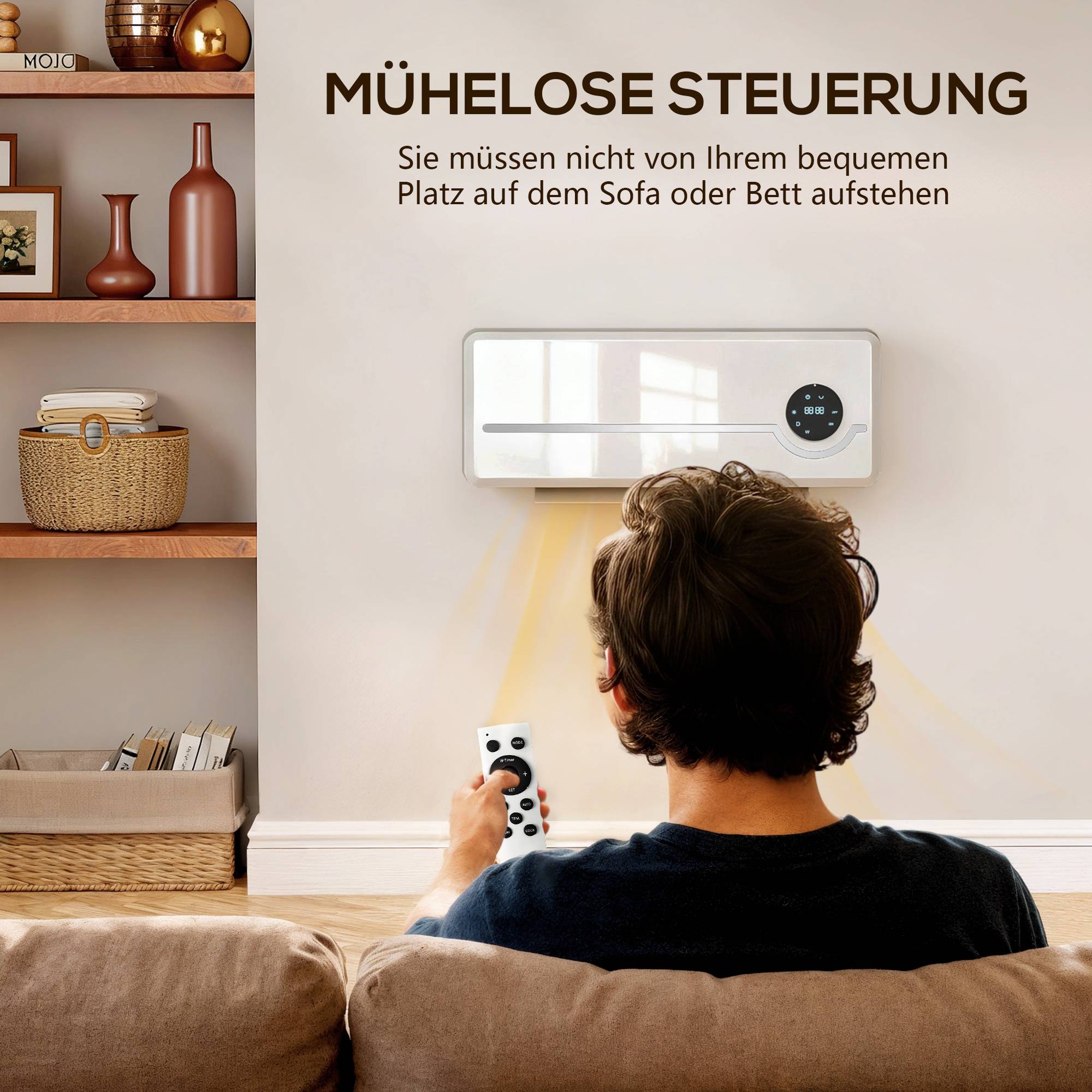 Radiateur soufflant mural, radiateur céramique mural de 2000 W avec ventilateur, télécommande, 2 modes de chauffage, affichage LED - Image 10