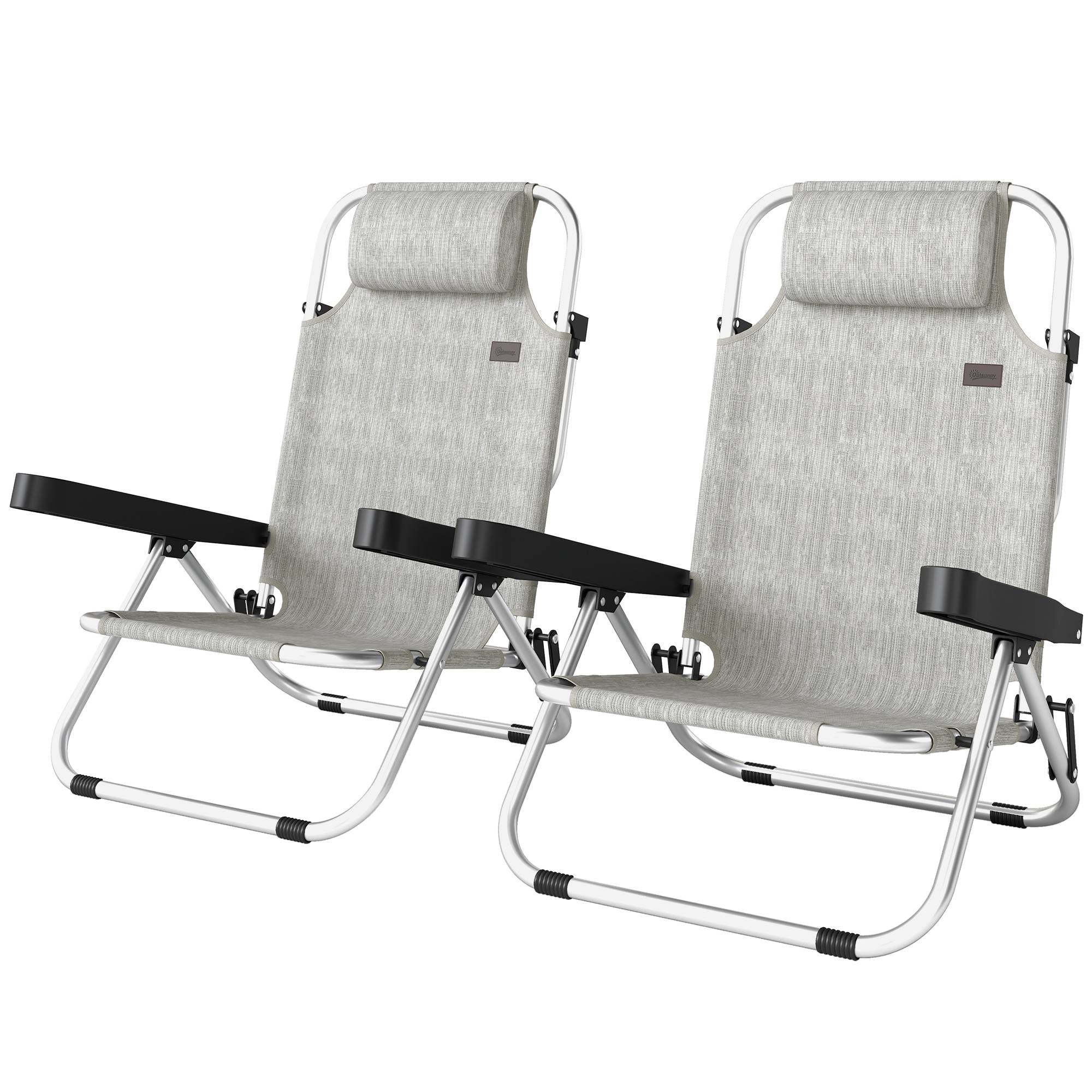 Lot de 2 chaises longues pliantes et inclinables 4 positions avec appui-tête, aluminium, 62 x 61 x 80 cm, gris - Image 2