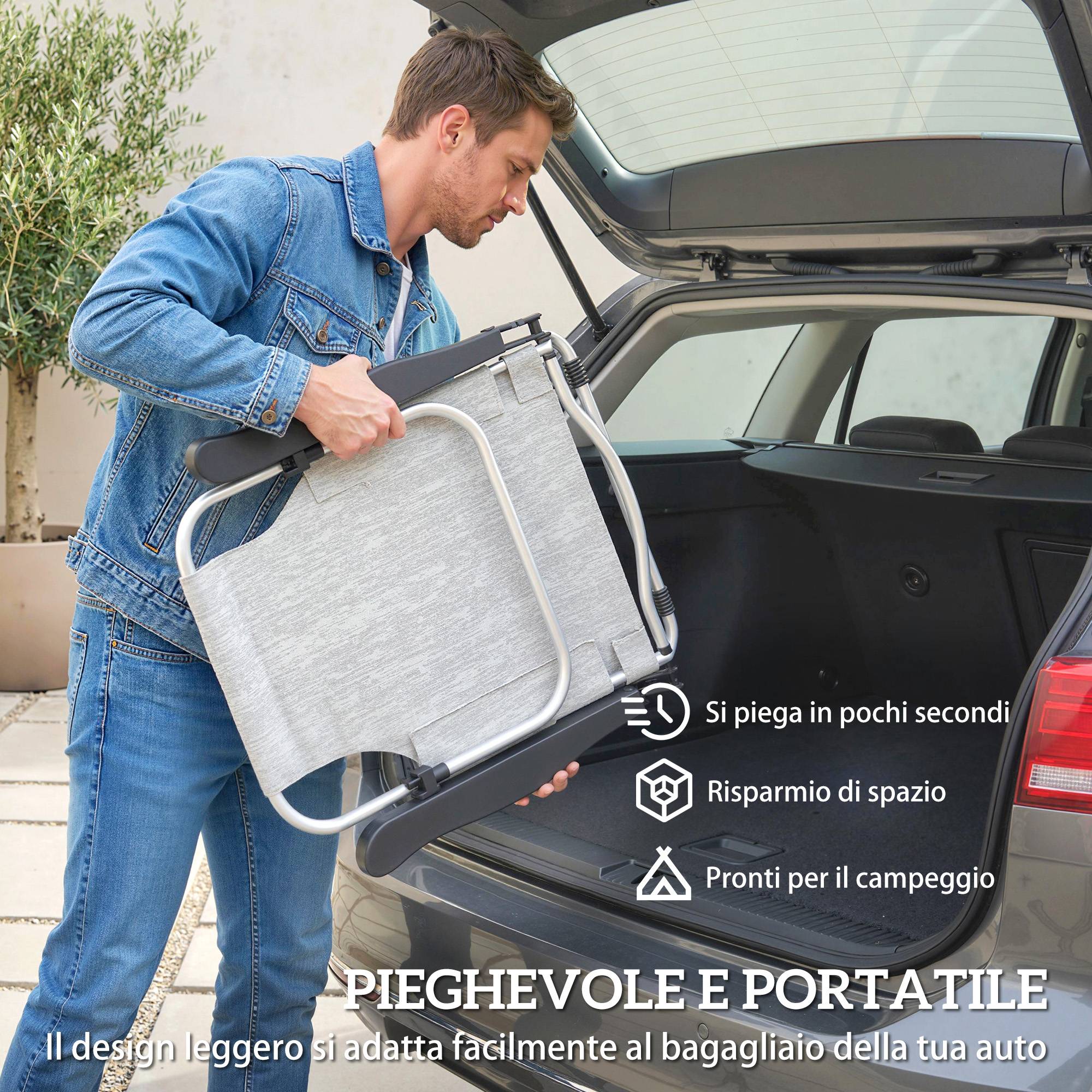Lot de 2 chaises longues pliantes et inclinables 4 positions avec appui-tête, aluminium, 62 x 61 x 80 cm, gris - Image 6