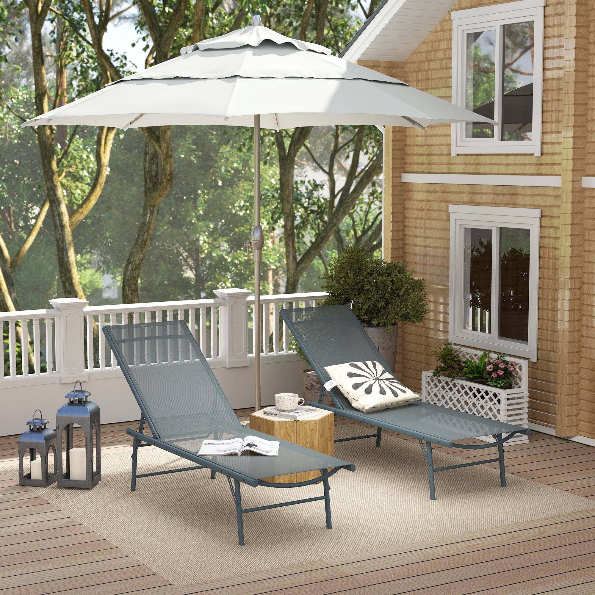 Lot de 2 bain de soleil chaise longue pliante textilène transat jardin extérieur inclinable 54 x 164 x 84 cm gris clair - Image 9