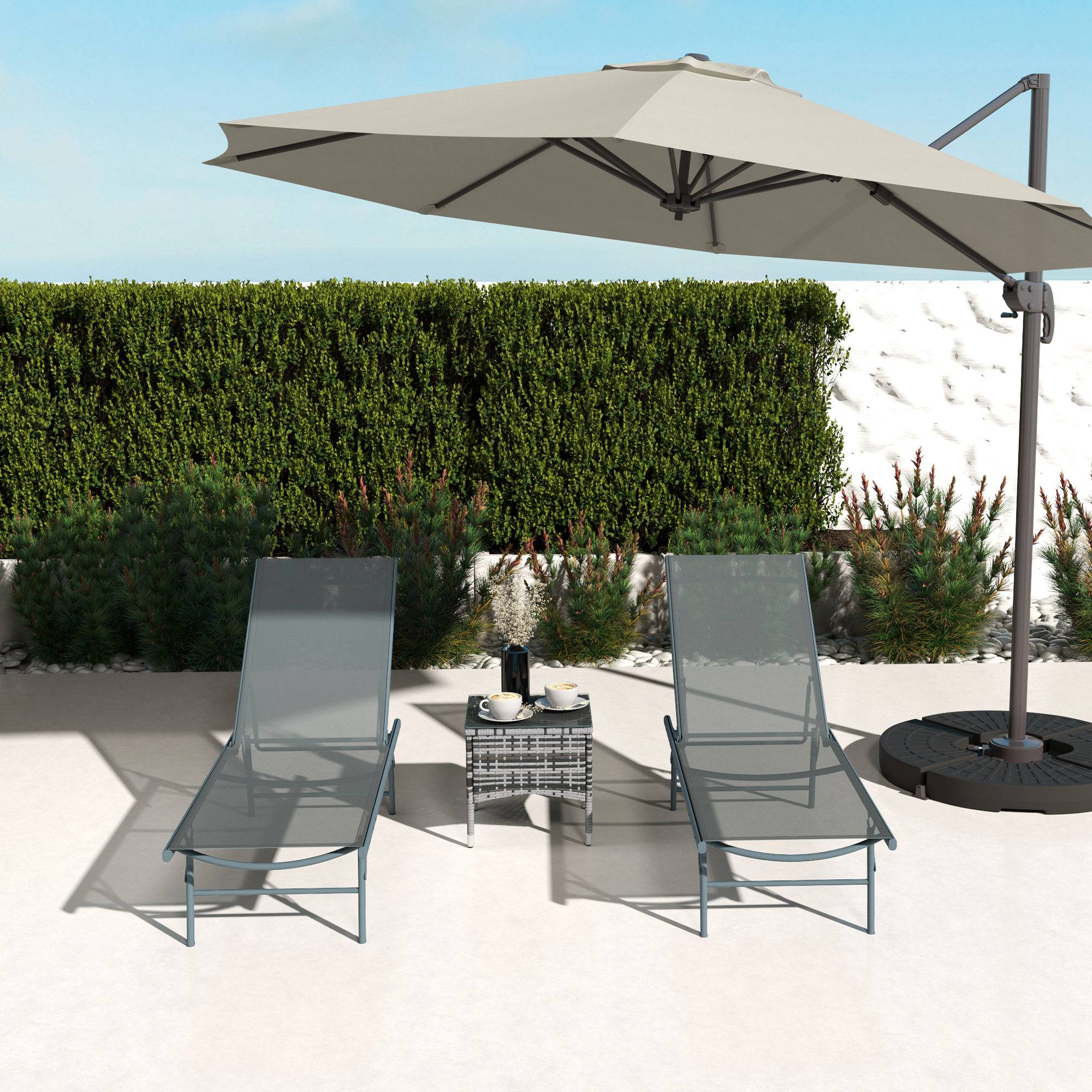 Lot de 2 bain de soleil chaise longue pliante textilène transat jardin extérieur inclinable 54 x 164 x 84 cm gris clair - Image 10