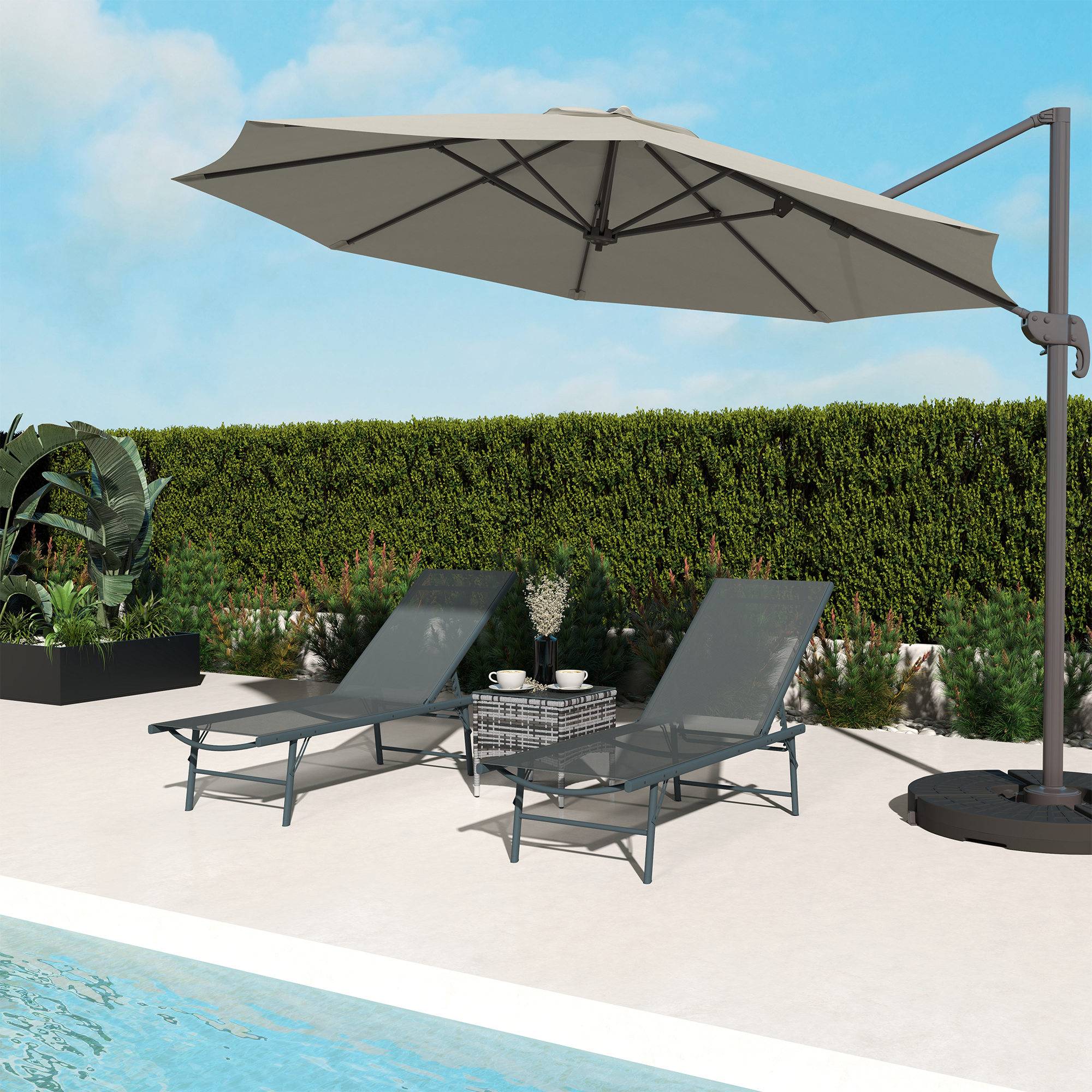 Lot de 2 bain de soleil chaise longue pliante textilène transat jardin extérieur inclinable 54 x 164 x 84 cm gris clair - Image 4