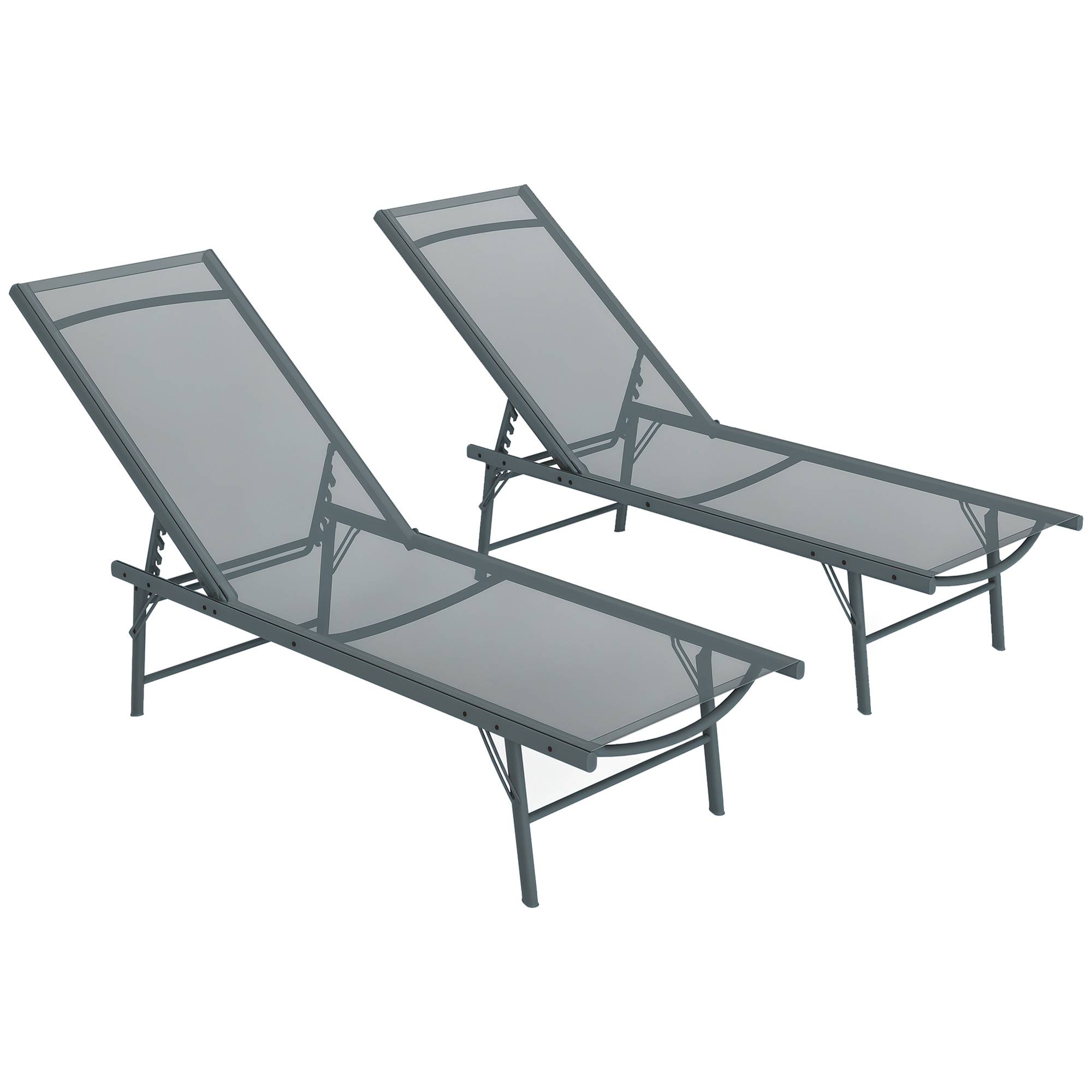 Lot de 2 bain de soleil chaise longue pliante textilène transat jardin extérieur inclinable 54 x 164 x 84 cm gris clair