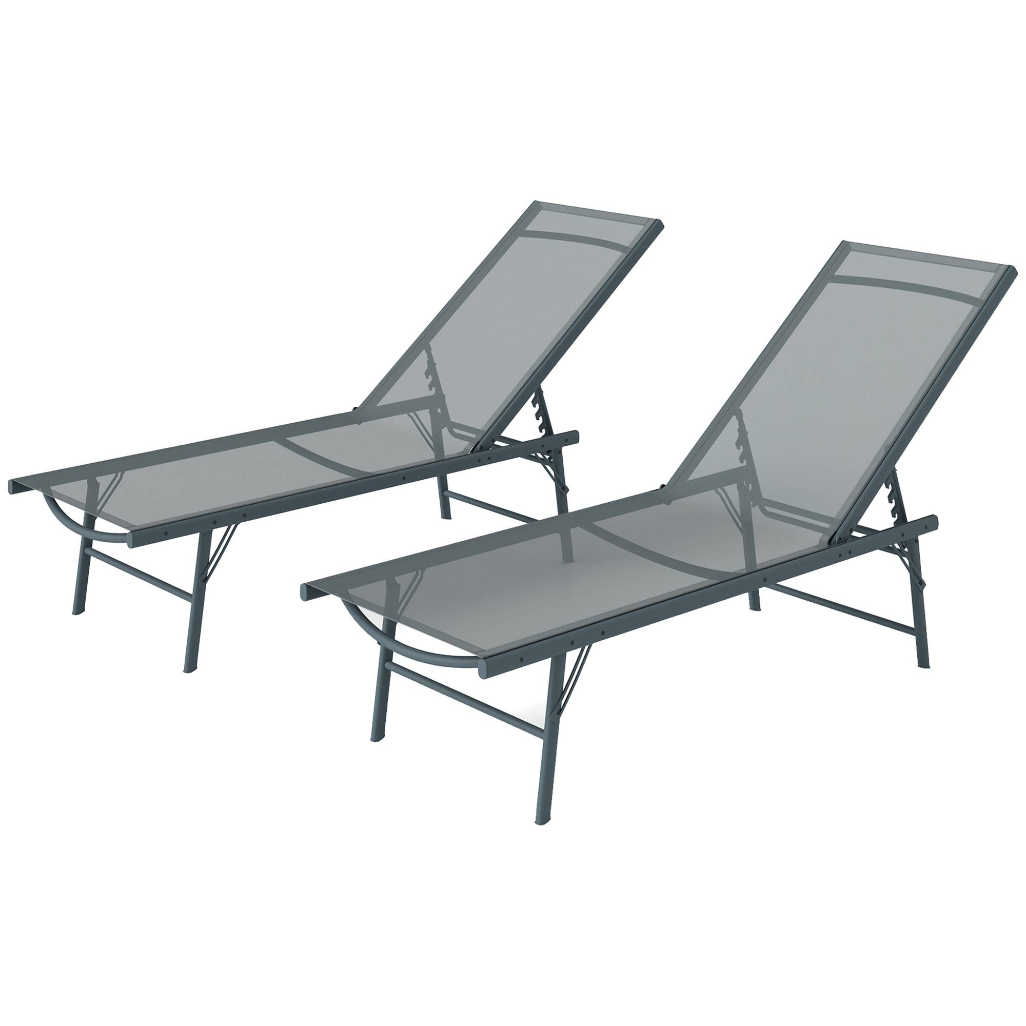 Lot de 2 bain de soleil chaise longue pliante textilène transat jardin extérieur inclinable 54 x 164 x 84 cm gris clair - Image 2