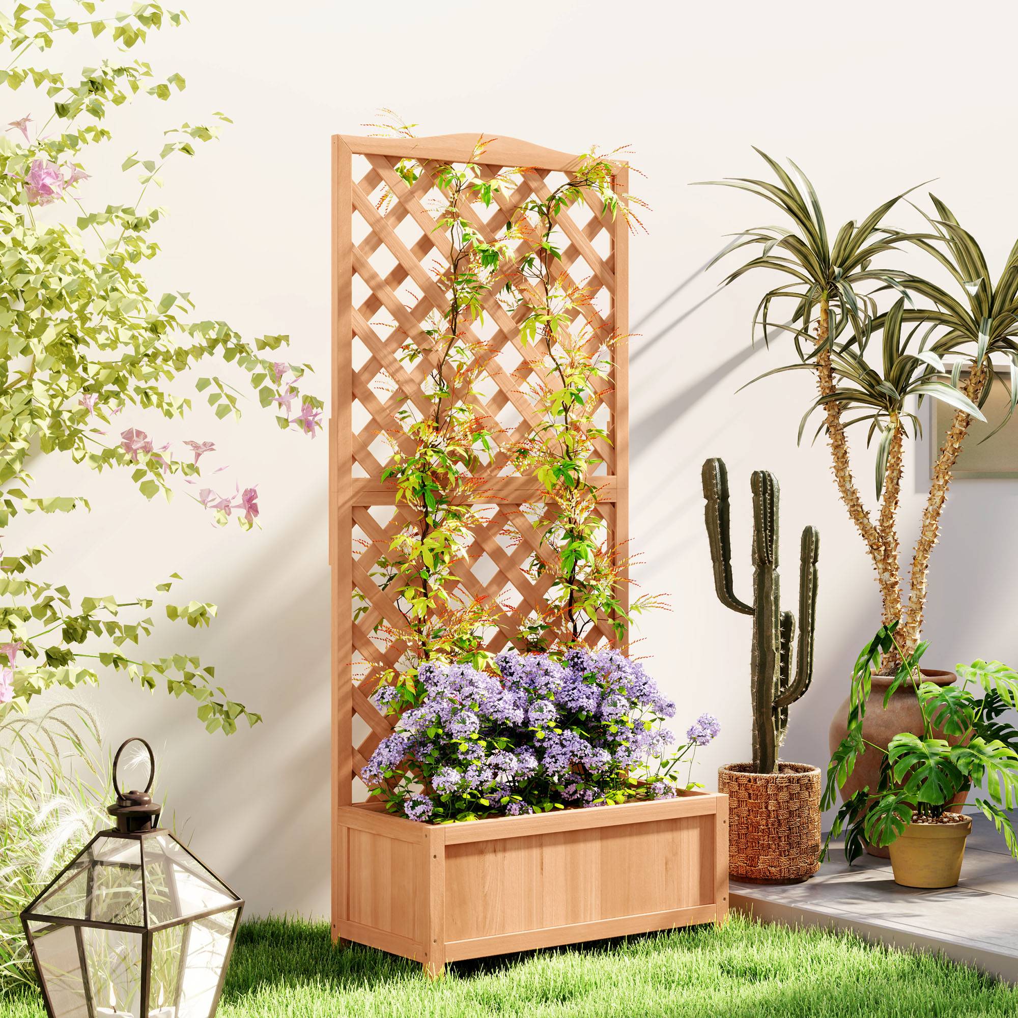 Sans Marque - Jardinière avec treillis bac à fleurs avec treillis fond à lattes bois massif 76 x 36 x 170 cm marron - Image 3