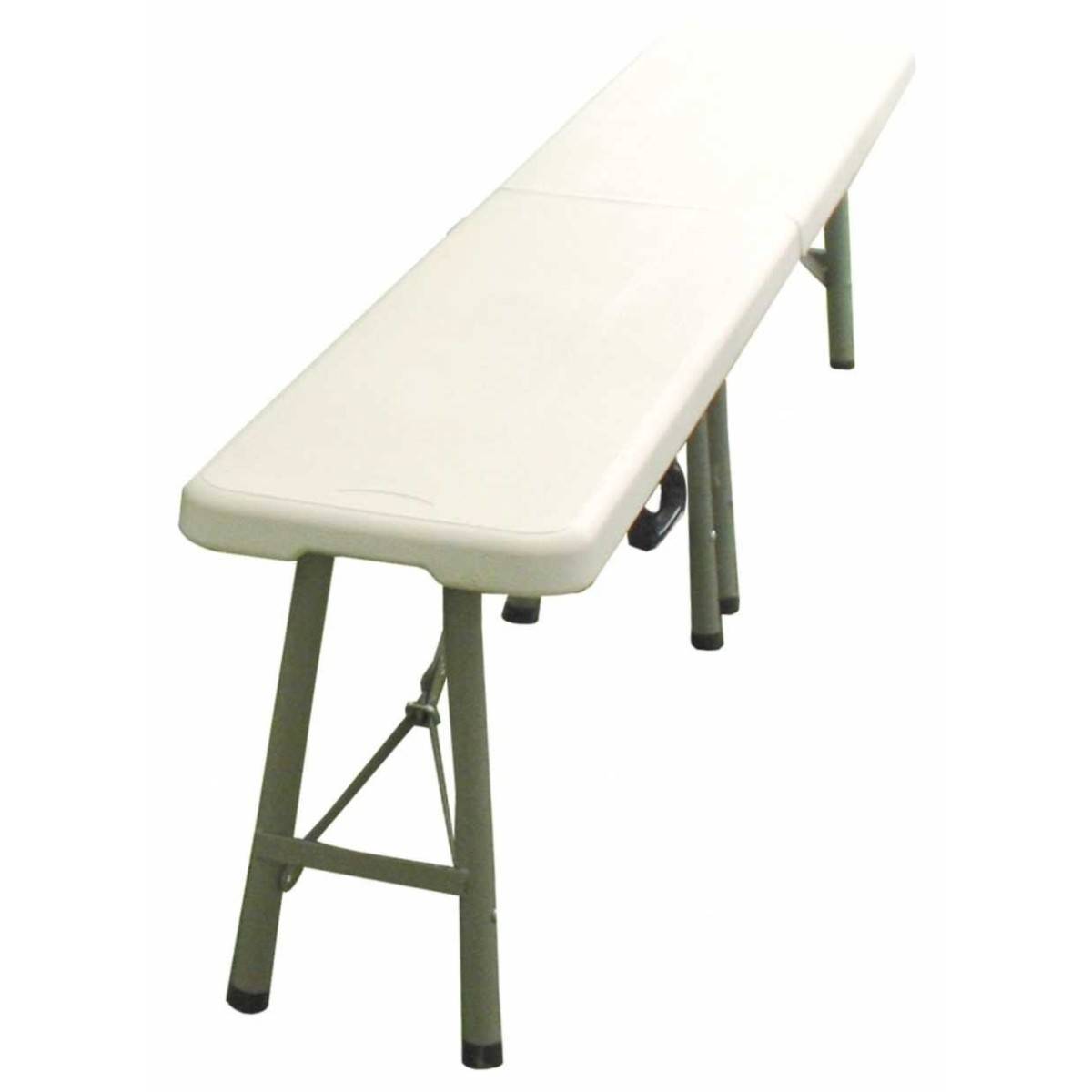 Banc de jardin 183x28xH42cm Blanc pliant Polypropylène Haute Résistance Camping Réceptions festivals évènements KZ GARDEN - Image 1