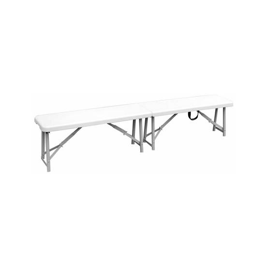 Banc de jardin 183x28xH42cm Blanc pliant Polypropylène Haute Résistance Camping Réceptions festivals évènements KZ GARDEN - Image 2