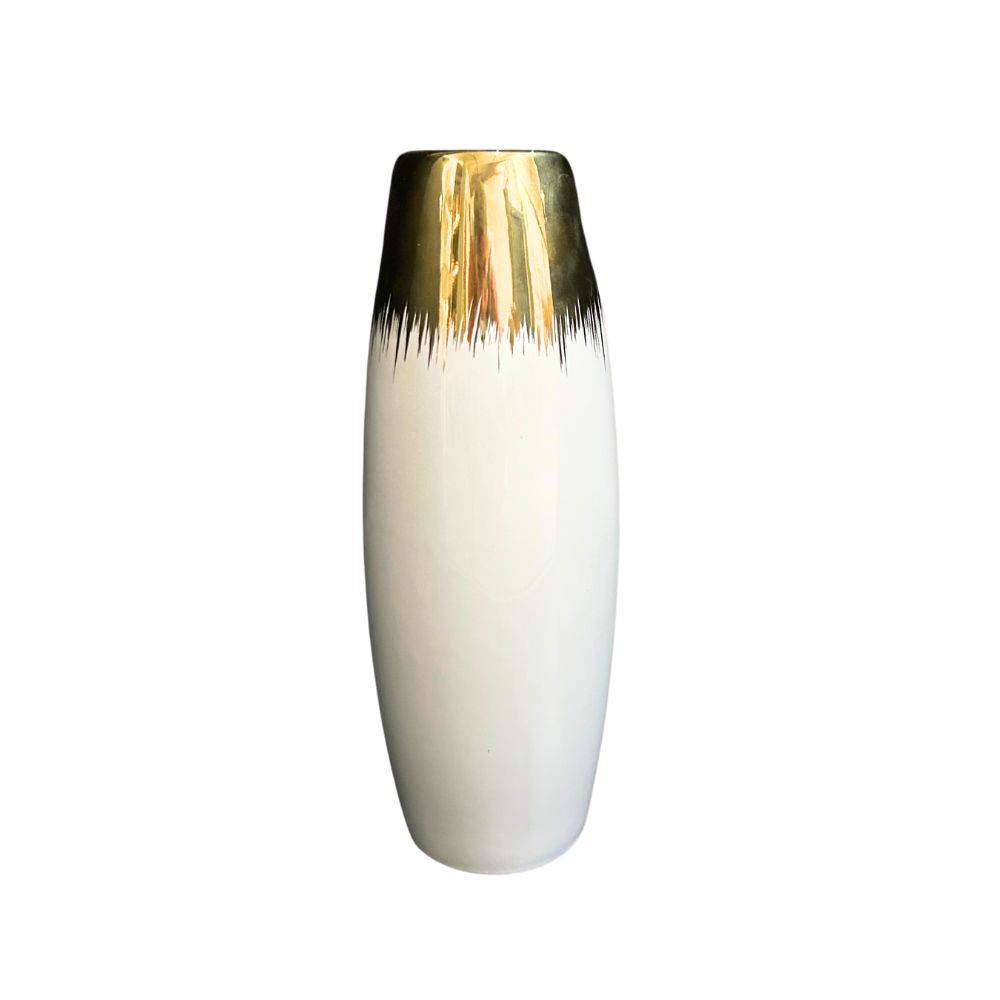 Vase en céramique blanc et doré 14.5 x 46 cm Chemin de campagne - Image 1