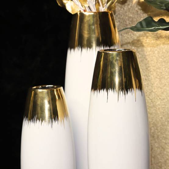 Vase en céramique blanc et doré 14.5 x 46 cm Chemin de campagne - Image 3
