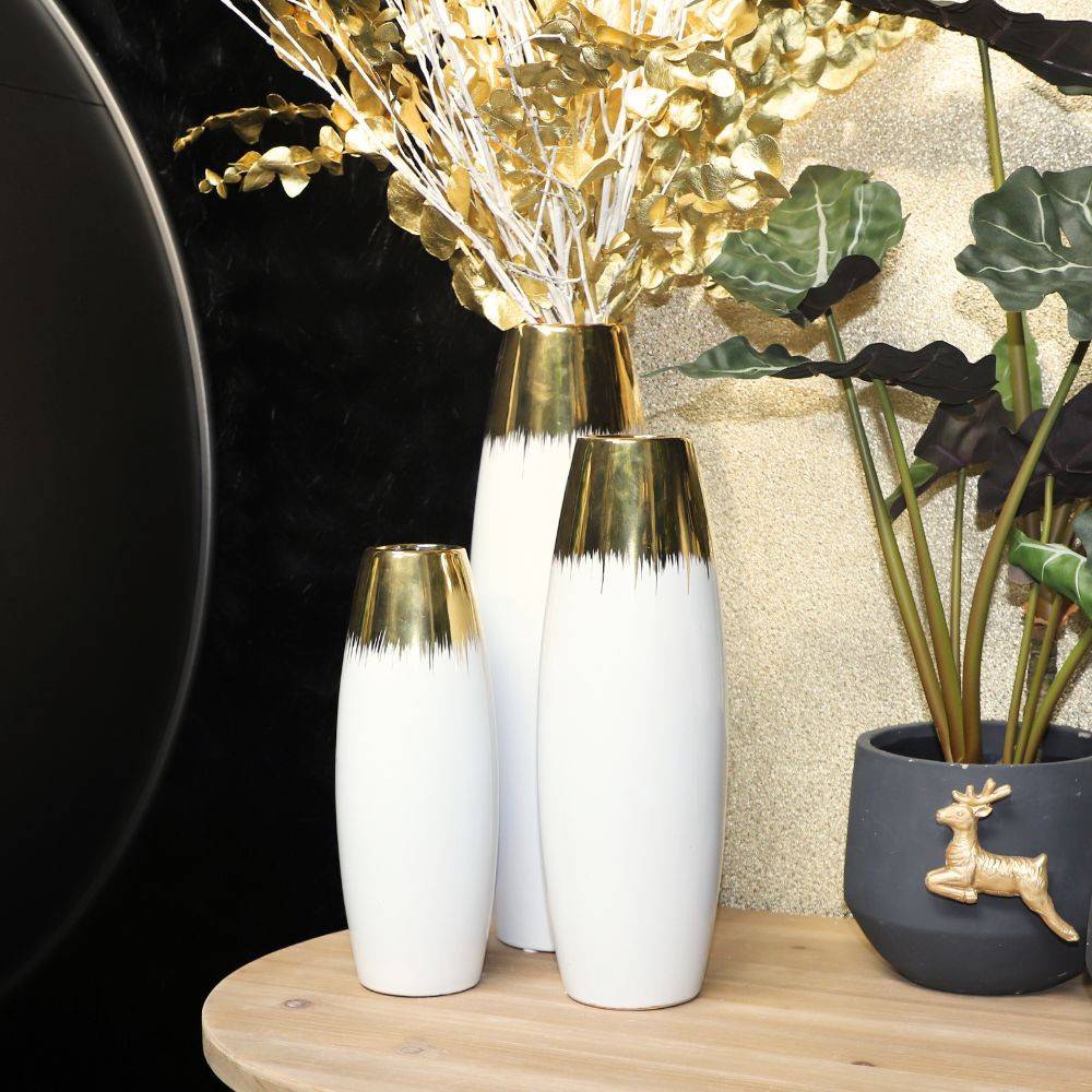 Vase en céramique blanc et doré 14.5 x 46 cm Chemin de campagne - Image 2