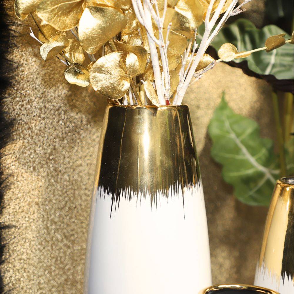 Vase en céramique blanc et doré 14.5 x 46 cm Chemin de campagne - Image 4