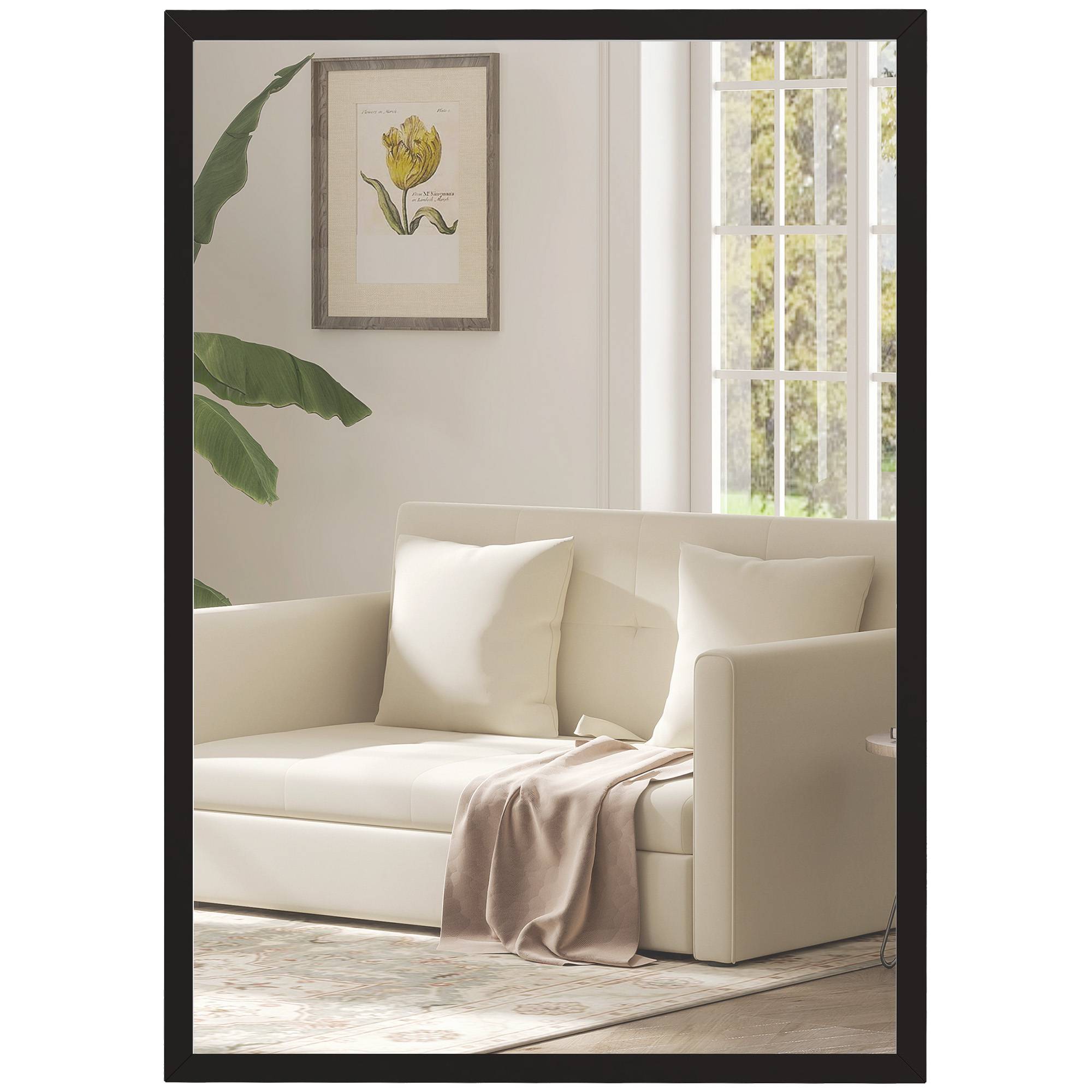 Sans Marque - Miroir mural rectangulaire crochets verre MDF 50x70 cm noir - Image 1