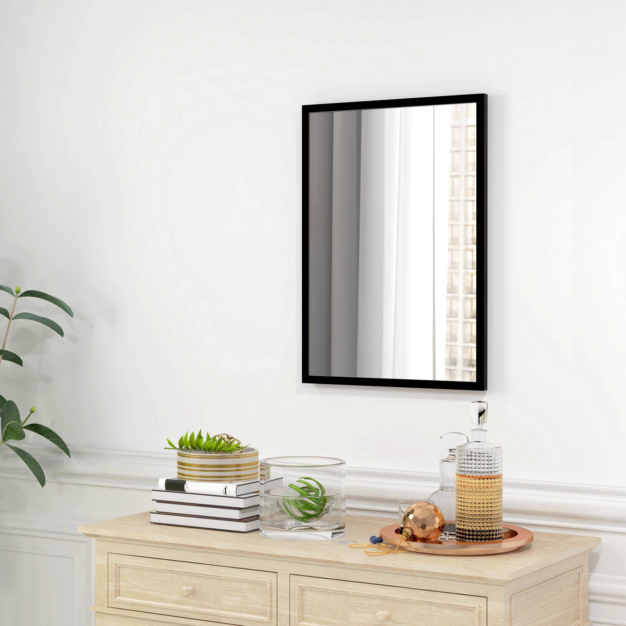 Sans Marque - Miroir mural rectangulaire crochets verre MDF 50x70 cm noir - Image 4