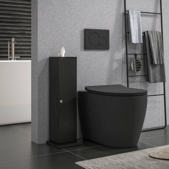 Porte papier toilette 3 niveaux avec distributeur intégré, meuble WC rangement compact salle de bain moderne noir - Image 3