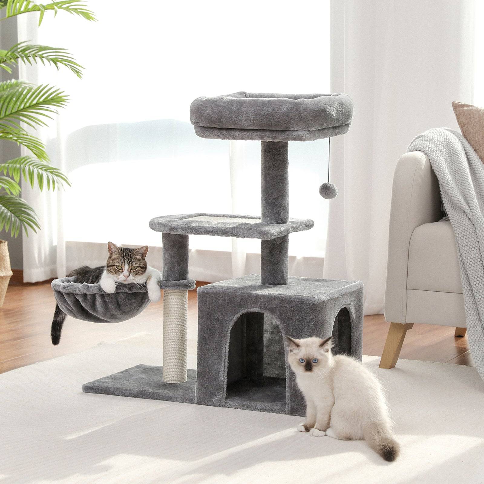 Arbre à Chat pour Chaton Hamac & Niche 80 cm Gris PAWZ Road - Image 6
