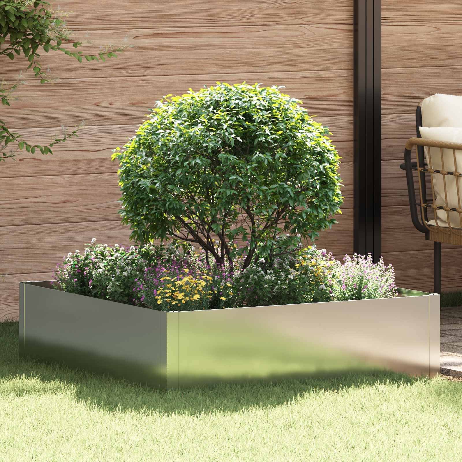 Bordure de jardin acier pour plates-bandes délimitation espaces 100x100x35cm argenté - ComfortXL Outdoor Living - Image 1