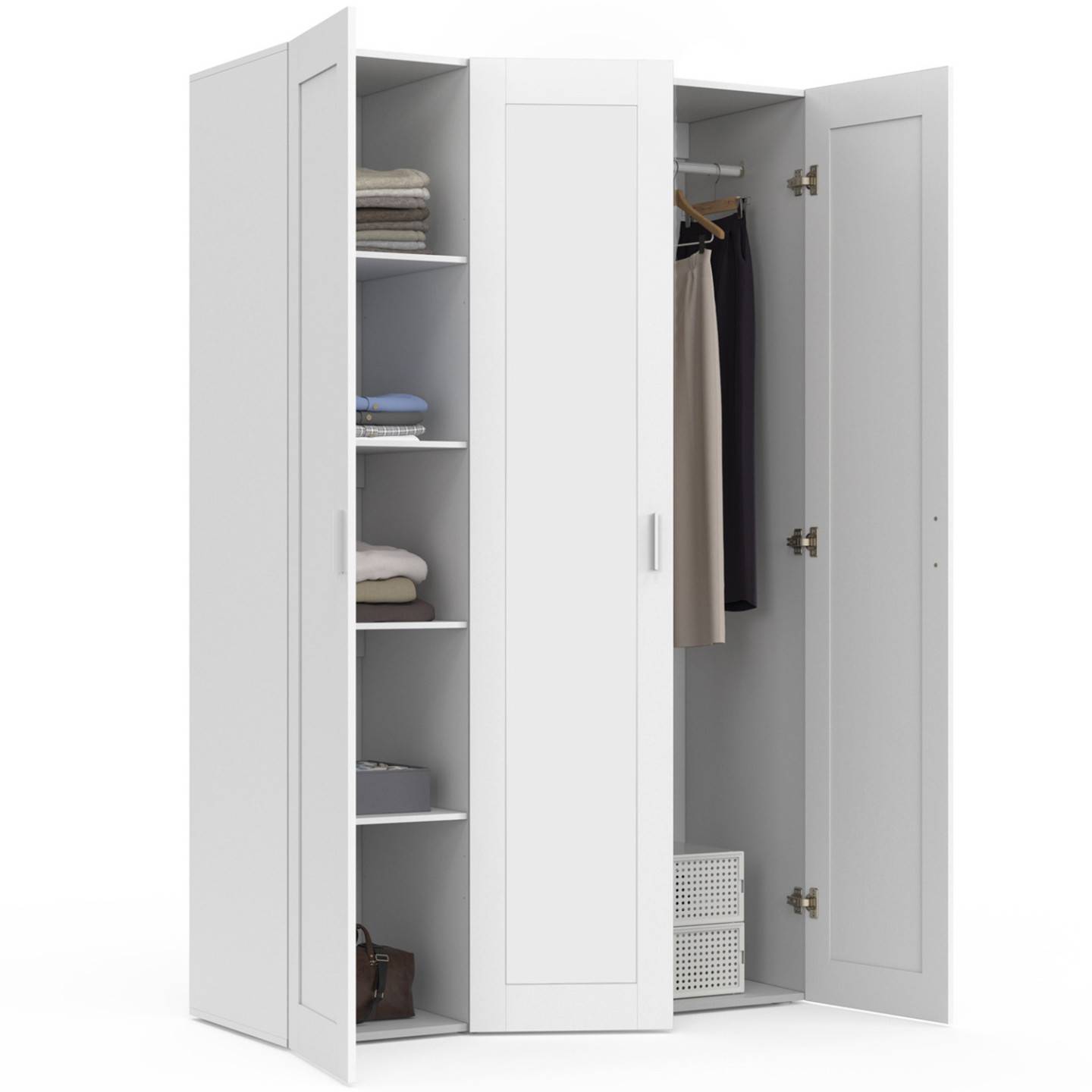 Armoire 3 portes VITO blanc penderie 120 cm avec étagères - Image 3