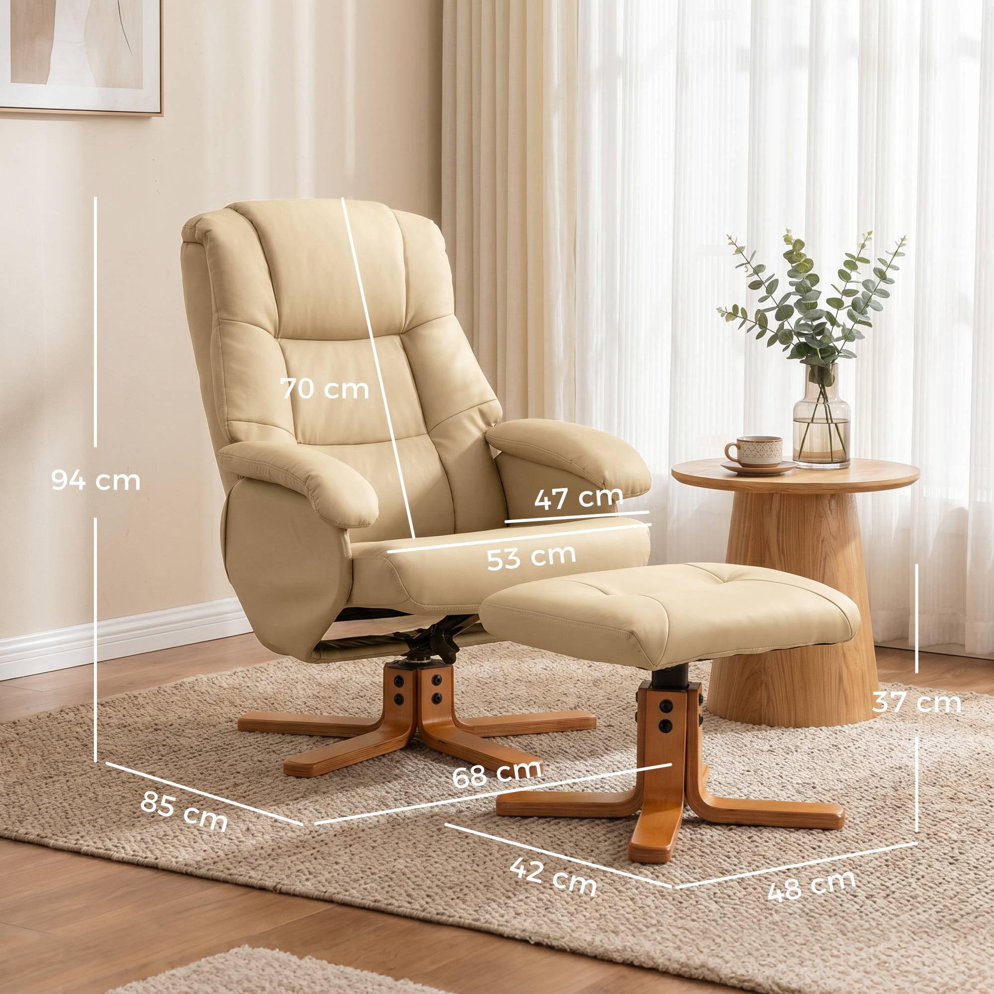 Fauteuil relax avec repose-pied fauteuil de relaxation pivotant 360° dossier inclinable charge 120 Kg beige - Image 5
