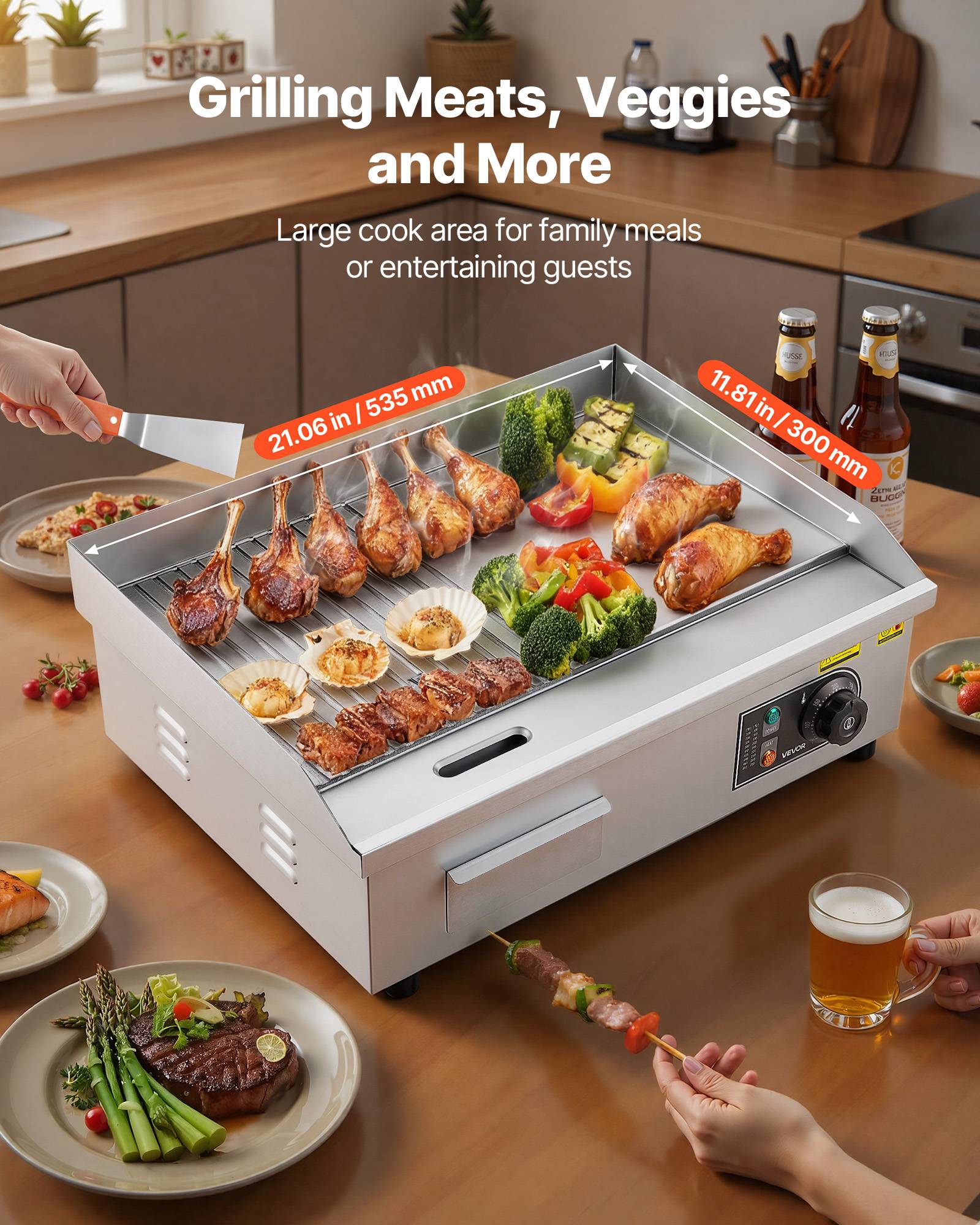 Vevor - VEVOR Plancha Électrique Commerciale Gril 535x300 mm 3200 W 2 Zones de Cuisson - Image 2