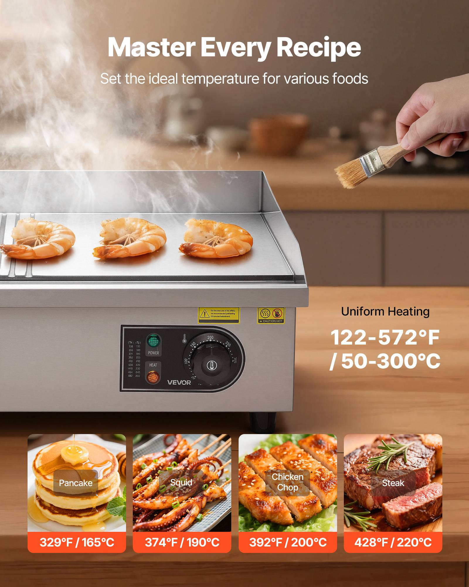 Vevor - VEVOR Plancha Électrique Commerciale Gril 535x300 mm 3200 W 2 Zones de Cuisson - Image 4