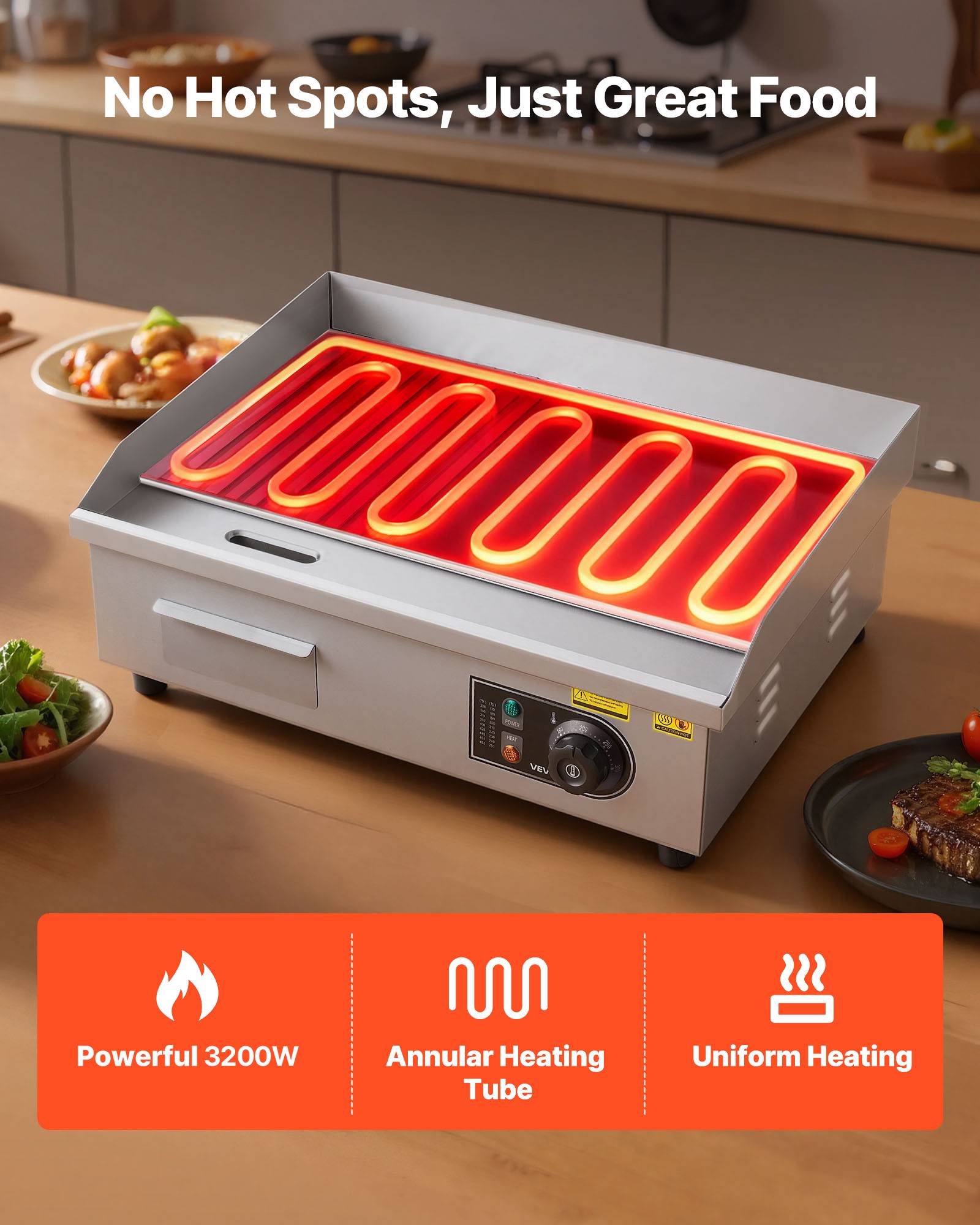 Vevor - VEVOR Plancha Électrique Commerciale Gril 535x300 mm 3200 W 2 Zones de Cuisson - Image 3