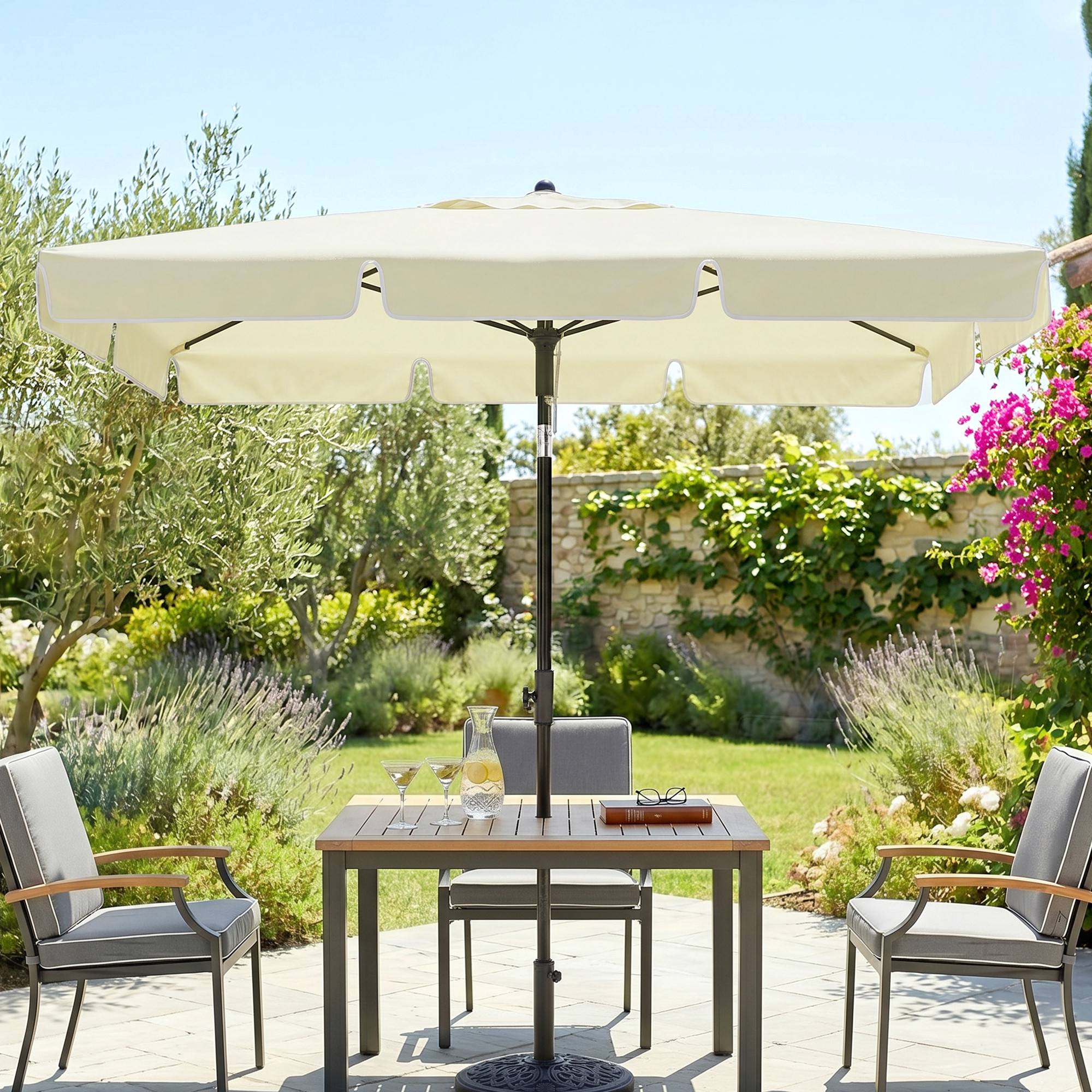 Parasol de jardin Parasol droit rectangulaire inclinable alu métal polyester haute densité 2 x 1,3 m beige clair - Image 4