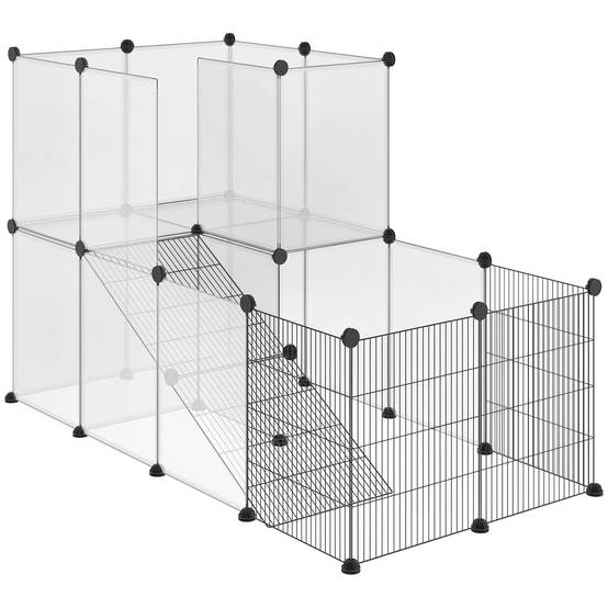Parc modulable pour petits animaux, 27 panneaux personnalisables, pour cochons d’Inde, lapins et chinchillas, 140 x 70 x 90 cm, transparent - Image 1