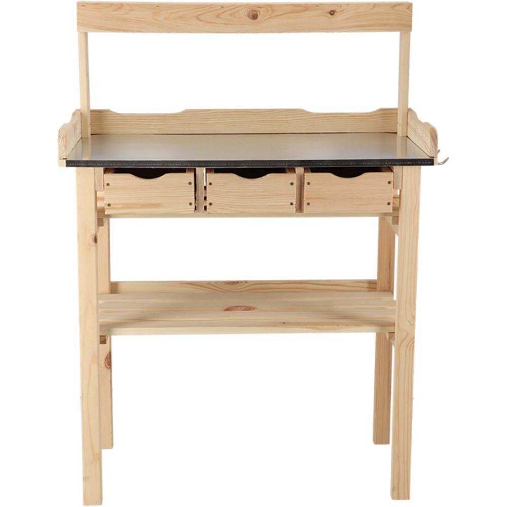 Esschert Design - Table à rempoter en pin avec plateau zinc 3 tiroirs + étagère supérieure Esschert's Garden - Image 2