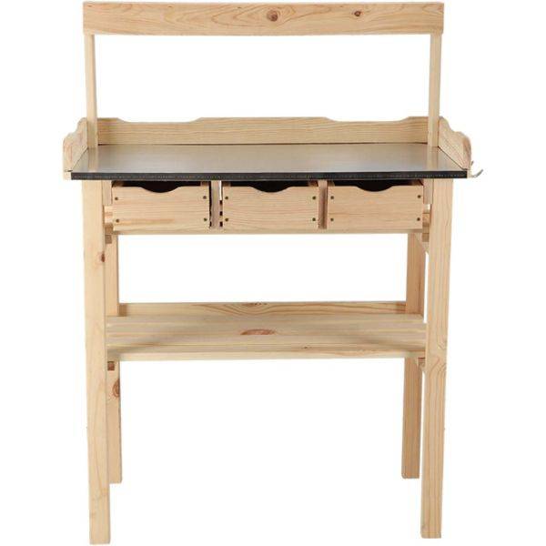 Esschert Design - Table à rempoter en pin avec plateau zinc 3 tiroirs + étagère supérieure Esschert's Garden - Image 2