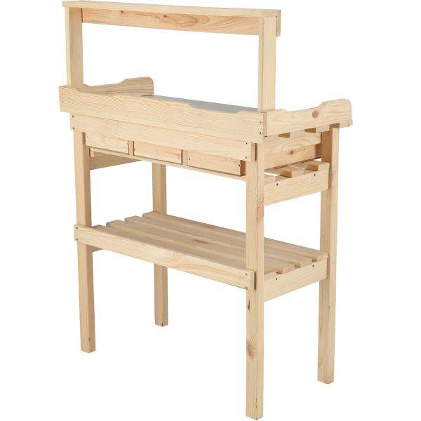 Esschert Design - Table à rempoter en pin avec plateau zinc 3 tiroirs + étagère supérieure Esschert's Garden - Image 8