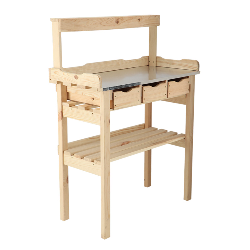 Esschert Design - Table à rempoter en pin avec plateau zinc 3 tiroirs + étagère supérieure Esschert's Garden - Image 8