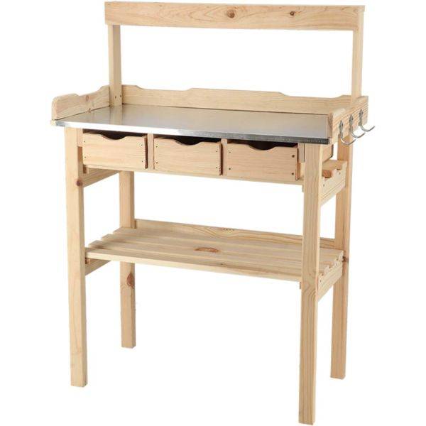 Esschert Design - Table à rempoter en pin avec plateau zinc 3 tiroirs + étagère supérieure Esschert's Garden - Image 3