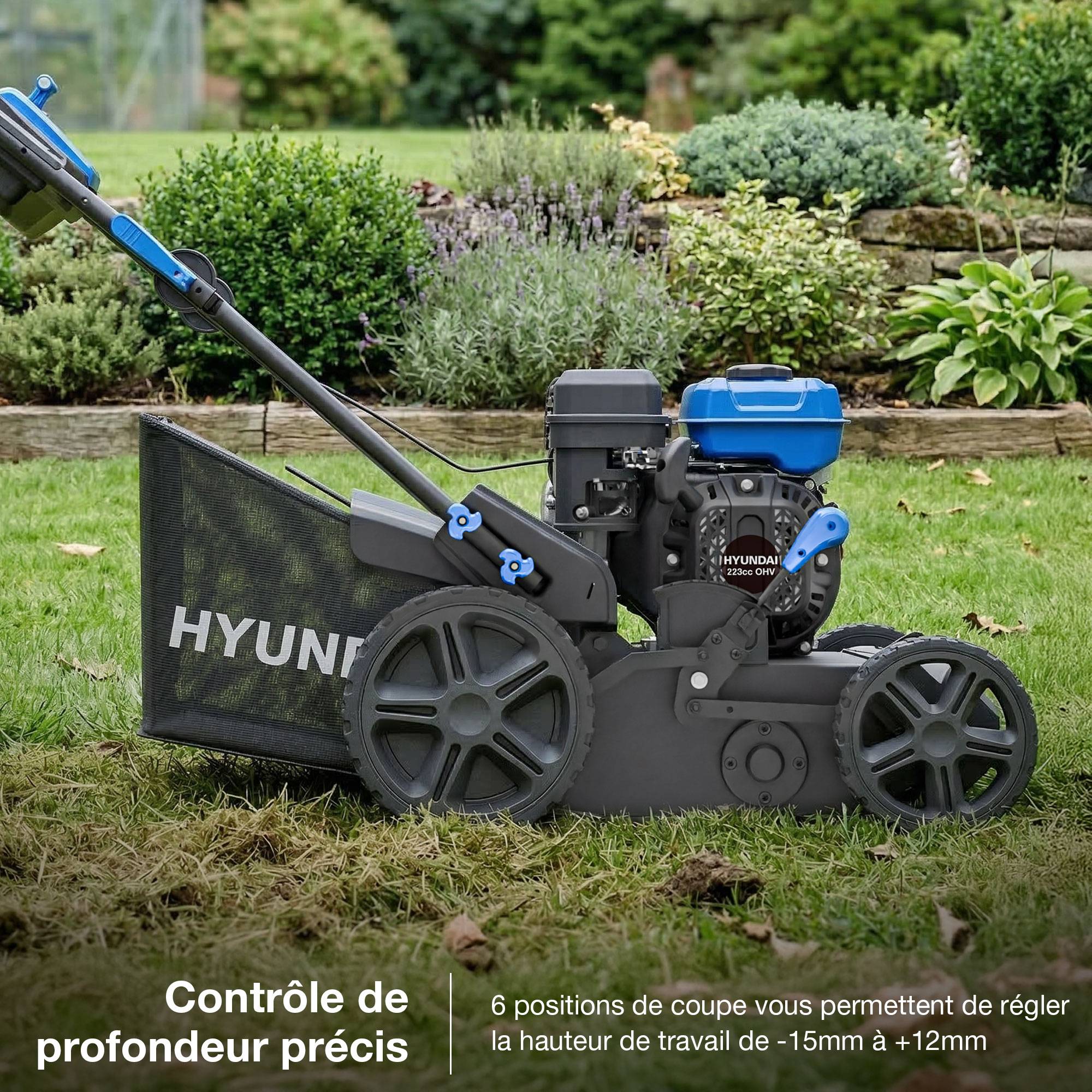 Scarificateur Aérateur Thermique 44 cm 223 cm3 7,5 CV - 6 Hauteurs, Bac 45 L HYSC225X Hyundai - Image 6