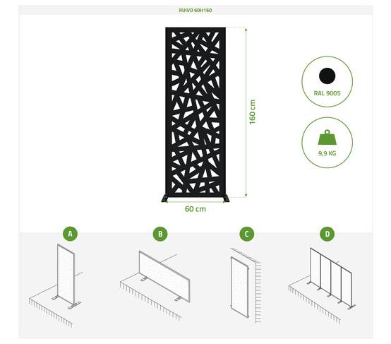 Casanoov Lot de 3 panneaux décoratifs RUIVO noir H.160 cm motif intégral - Image 2