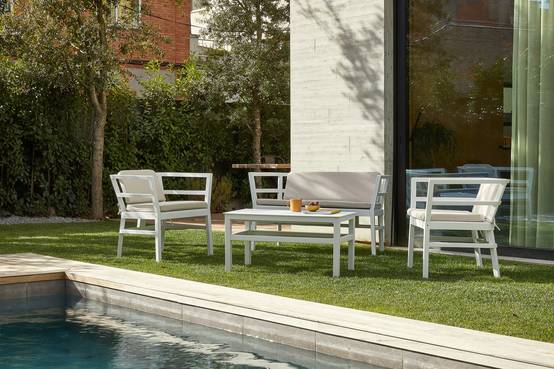 Set 2+1+1 armchairs-sofa-table indoor, outdoor white CLICK-CLACK Resol - Image 2