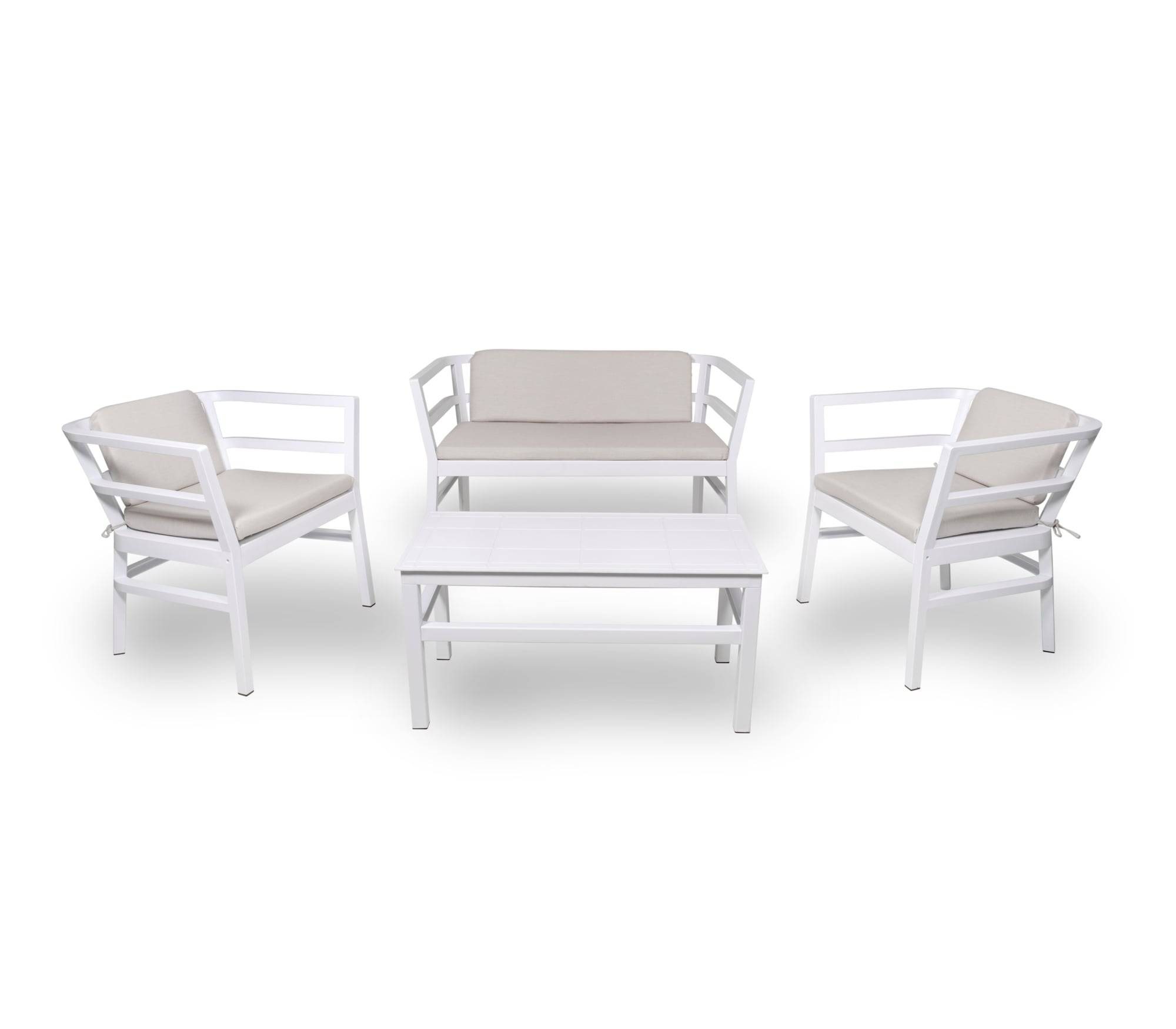 Set 2+1+1 armchairs-sofa-table indoor, outdoor white CLICK-CLACK Resol - Image 1