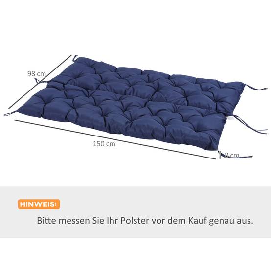 Coussin de banc 3 places en polyester bleu, 150 x 98 x 8 cm - PANGIVO - Image 3