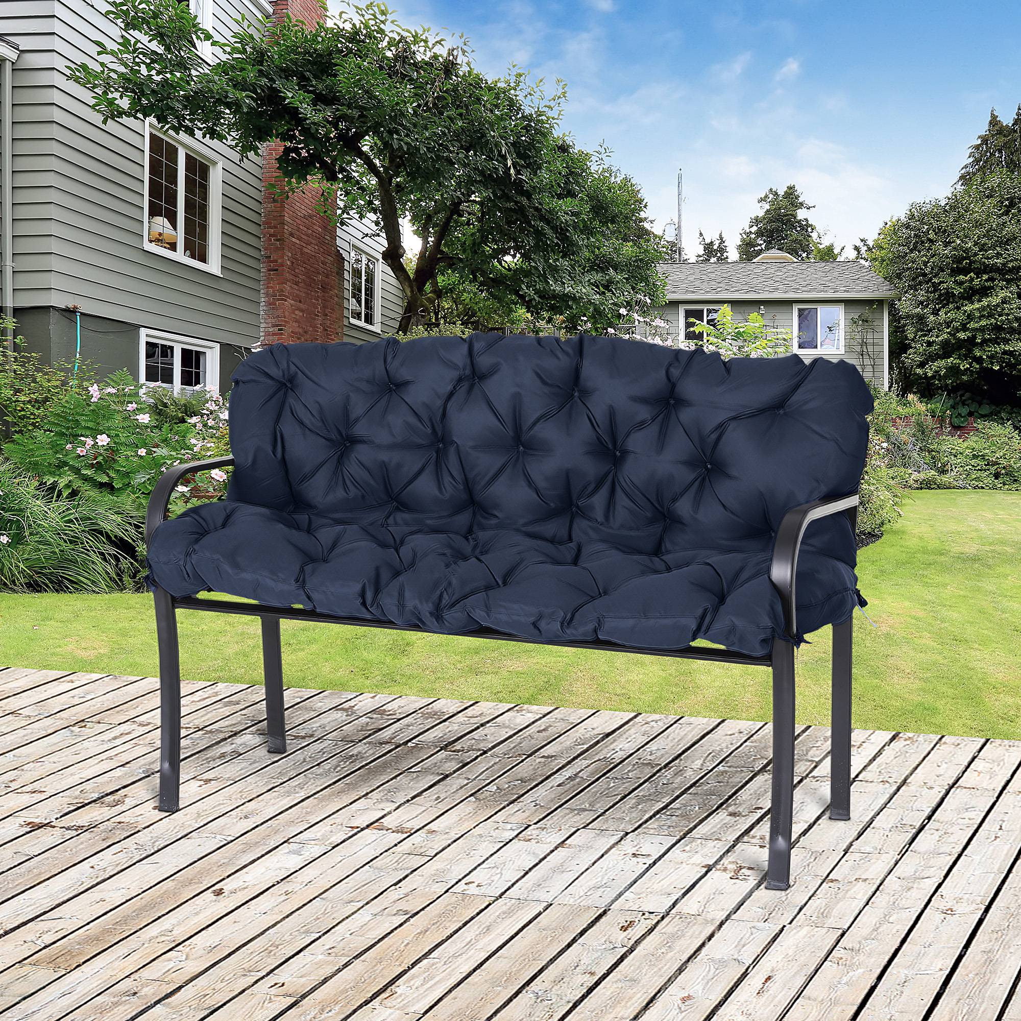 Coussin de banc 3 places en polyester bleu, 150 x 98 x 8 cm - PANGIVO - Image 2