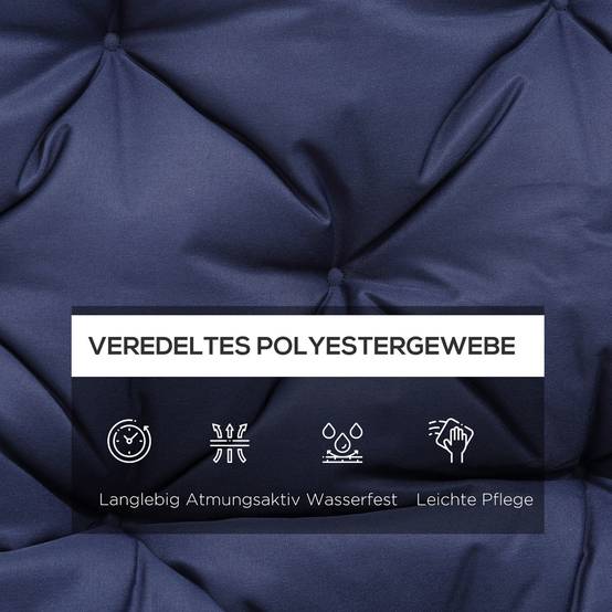 Coussin de banc 3 places en polyester bleu, 150 x 98 x 8 cm - PANGIVO - Image 4