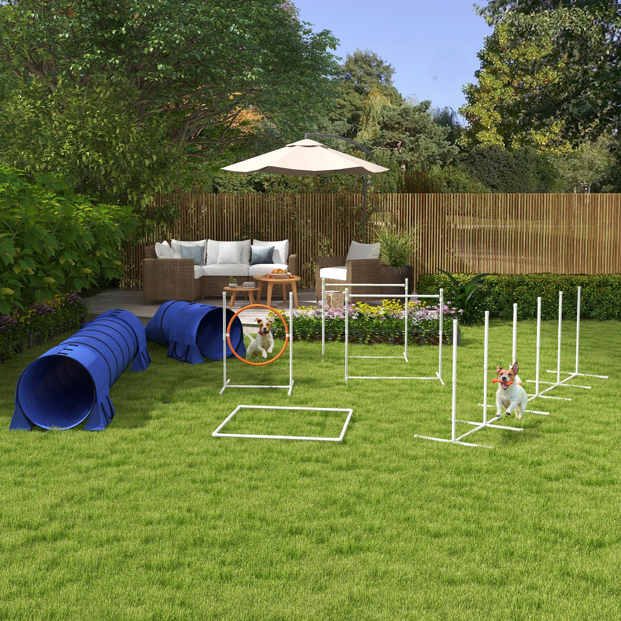 ComfortXL - Parcours agilité chien plastique 7 pièces bleu rouge blanc réglable extérieur - ComfortXL Outdoor Living - Image 3